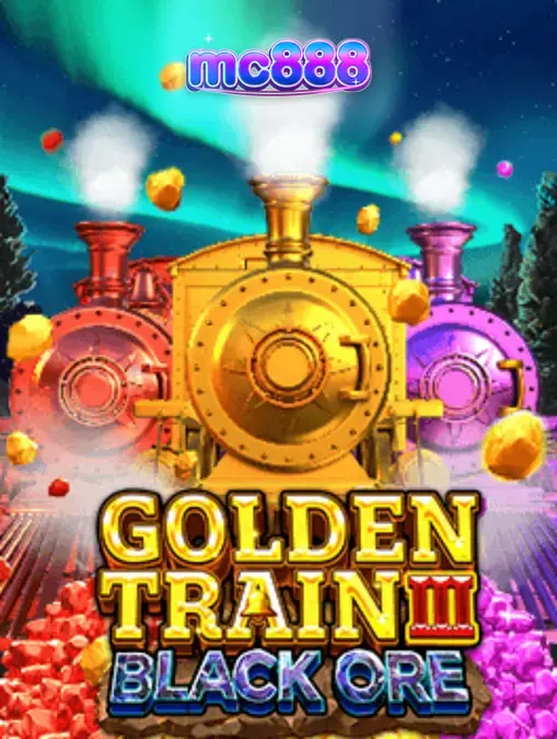 Tampilan visual slot Golden Train III: Black Ore dengan latar belakang ngarai dan simbol tambang yang berkilau.
